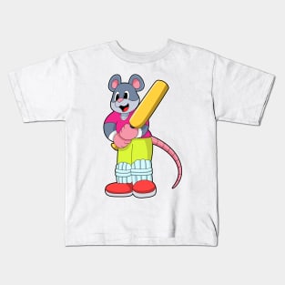 Mouse at Cricket with Cricket bat Kids T-Shirt